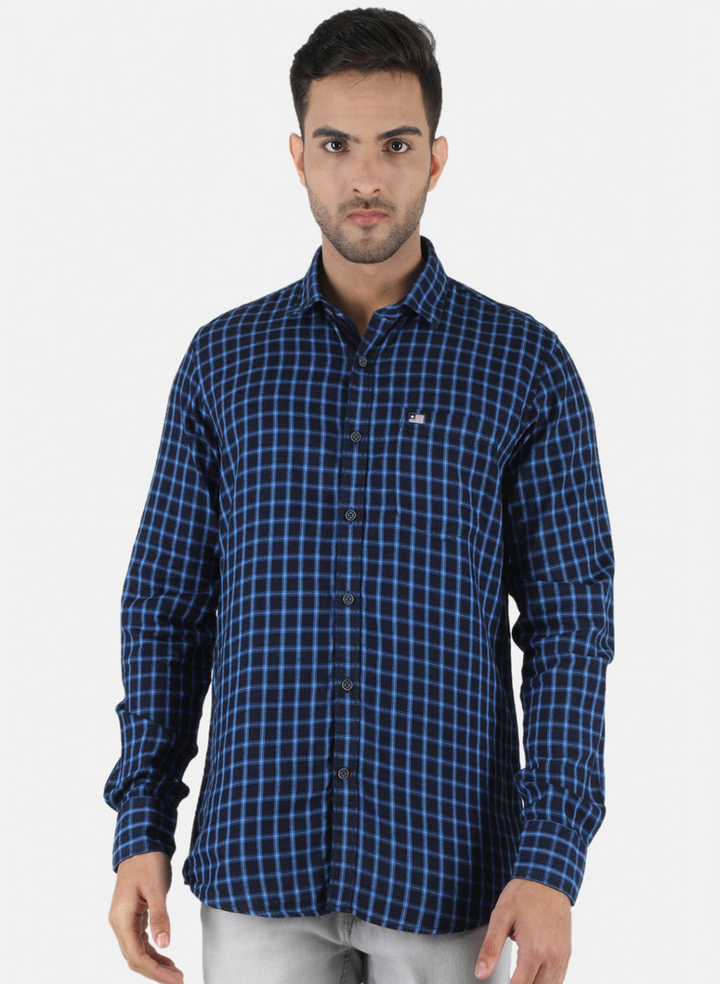 Men Blue Check Shirt