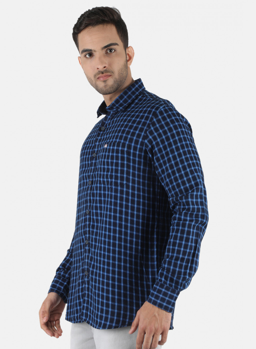 Men Blue Check Shirt