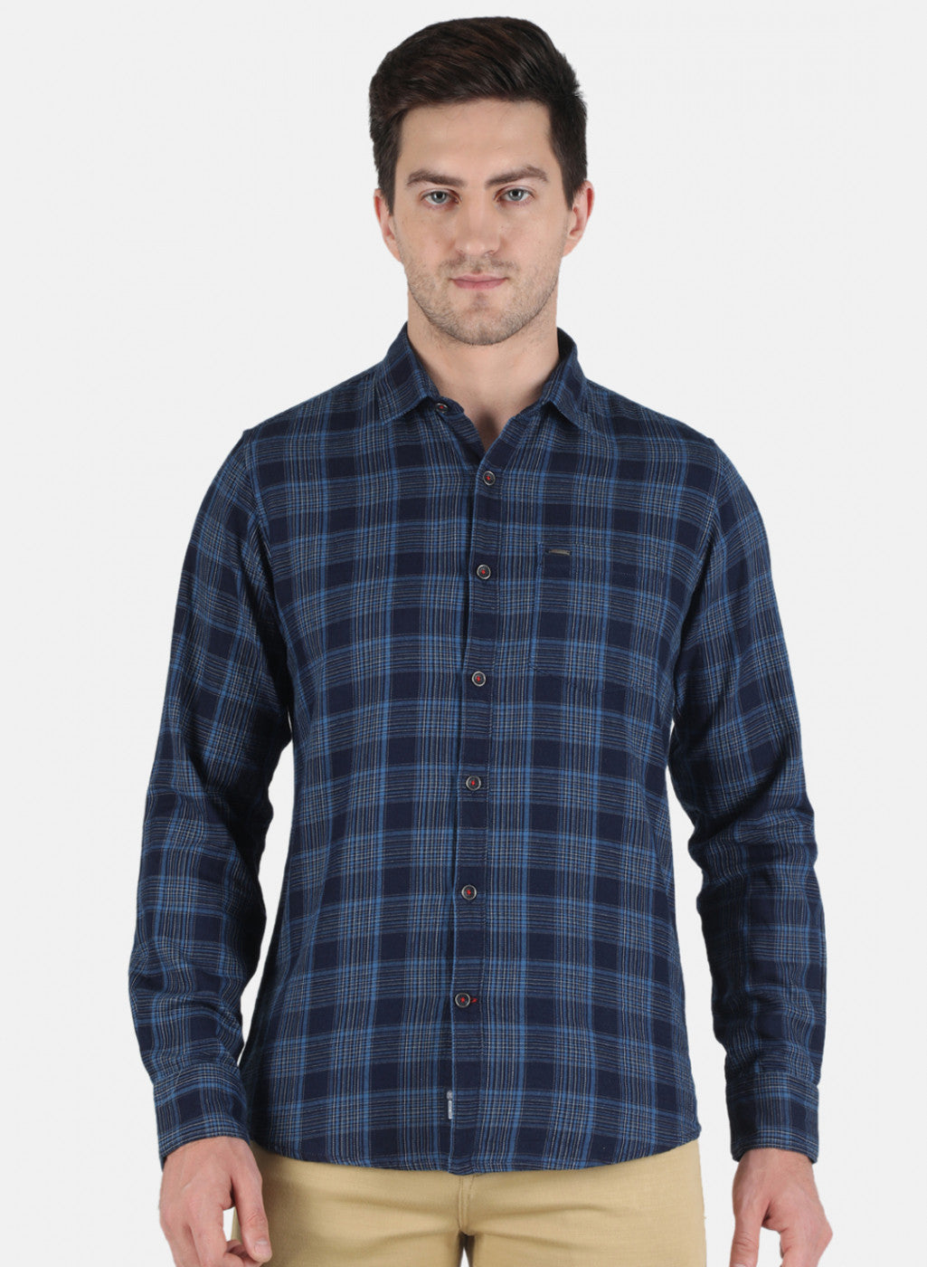 Men Blue Check Shirt