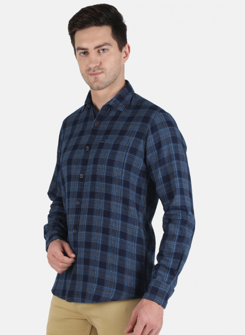 Men Blue Check Shirt