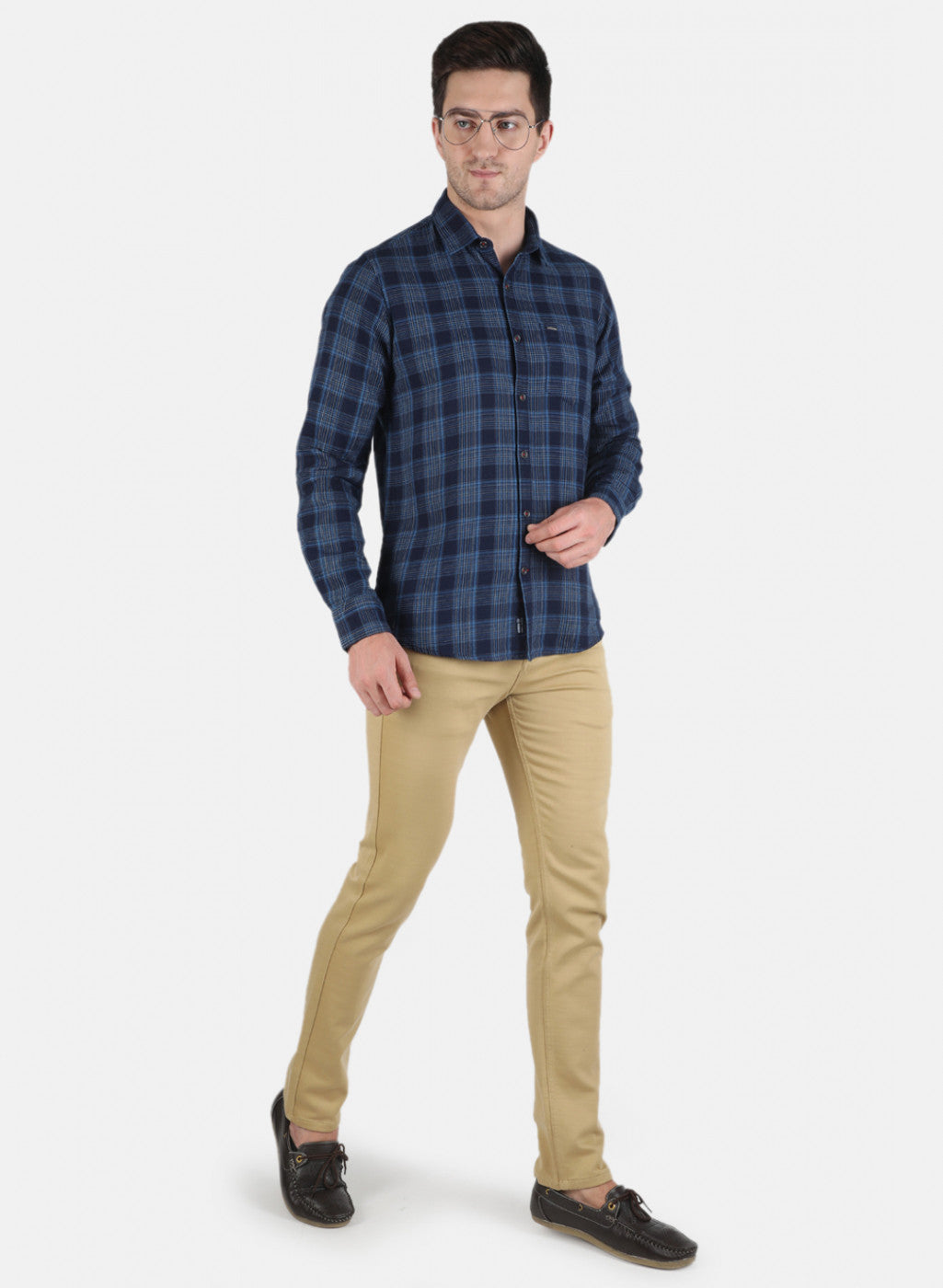 Men Blue Check Shirt