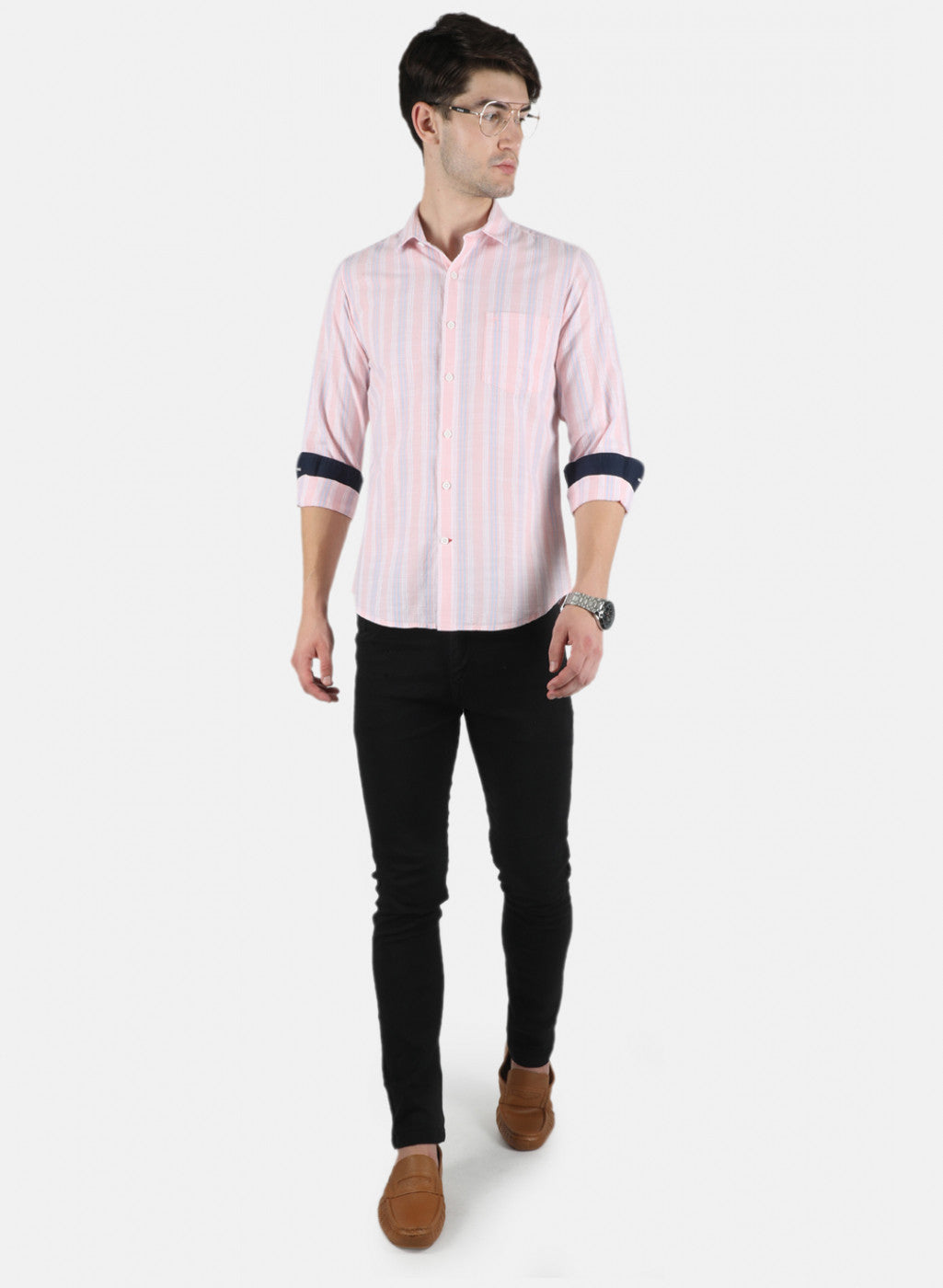 Men Pink Stripe Shirt