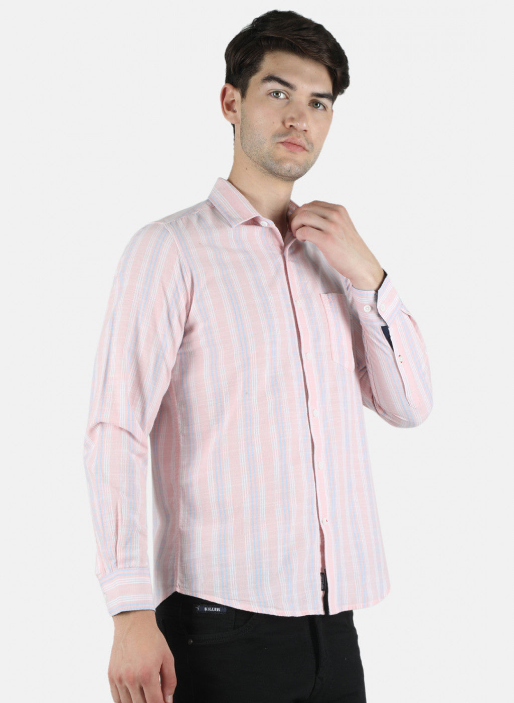 Men Pink Stripe Shirt