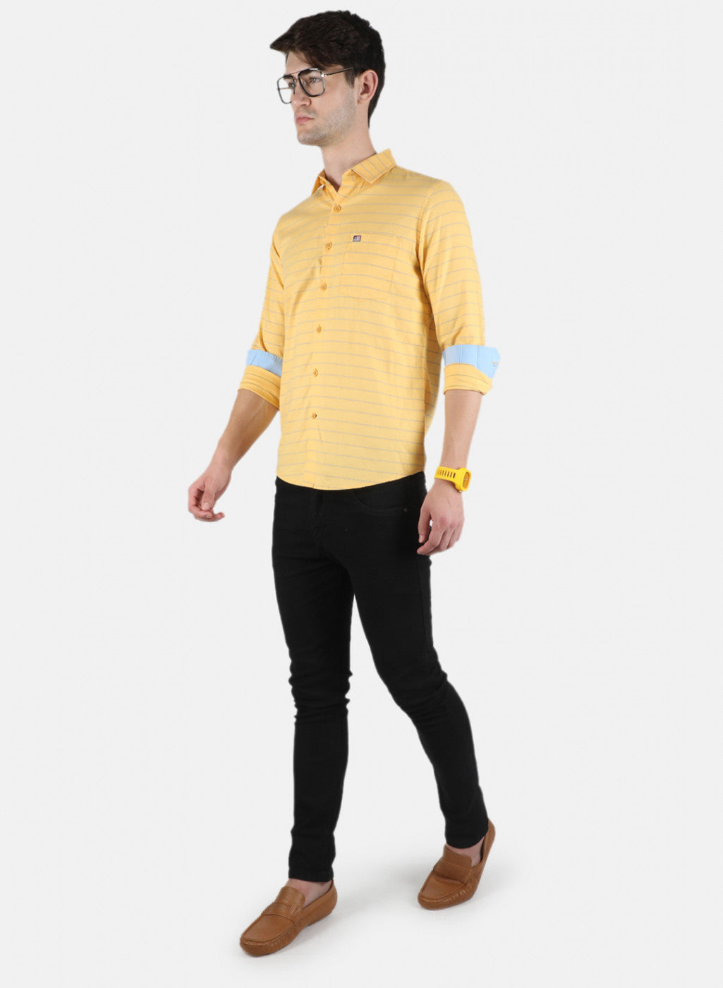 Men Yellow Stripe Shirt