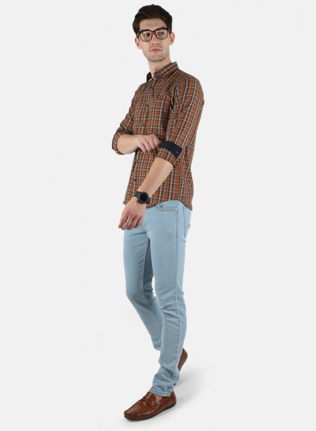 Men Brown Check Shirt