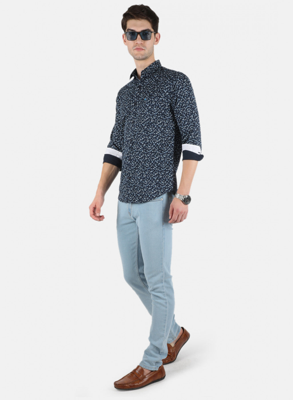 Men NAvy Blue Printed Shirt
