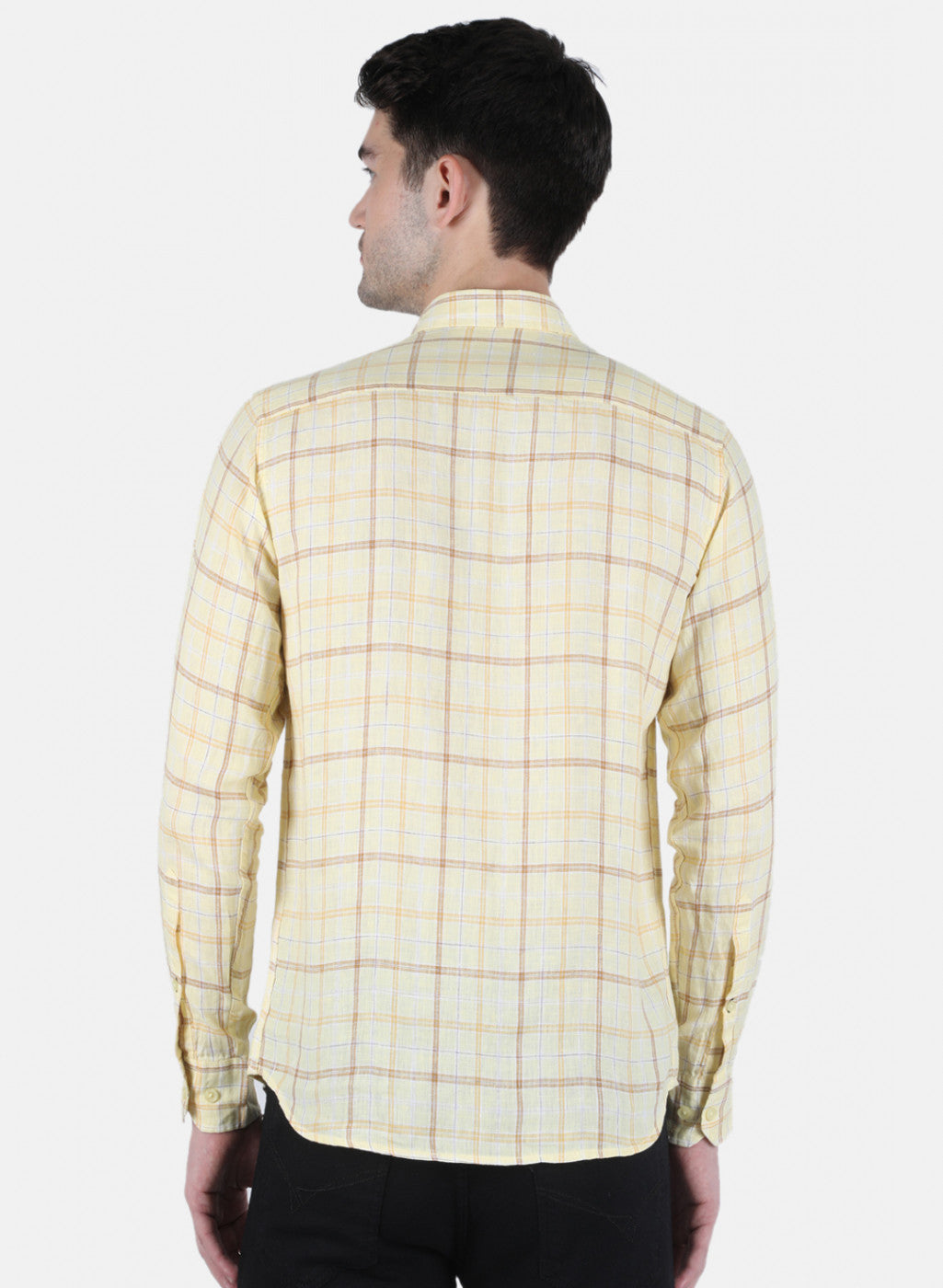Men Yellow Check Linen Shirt