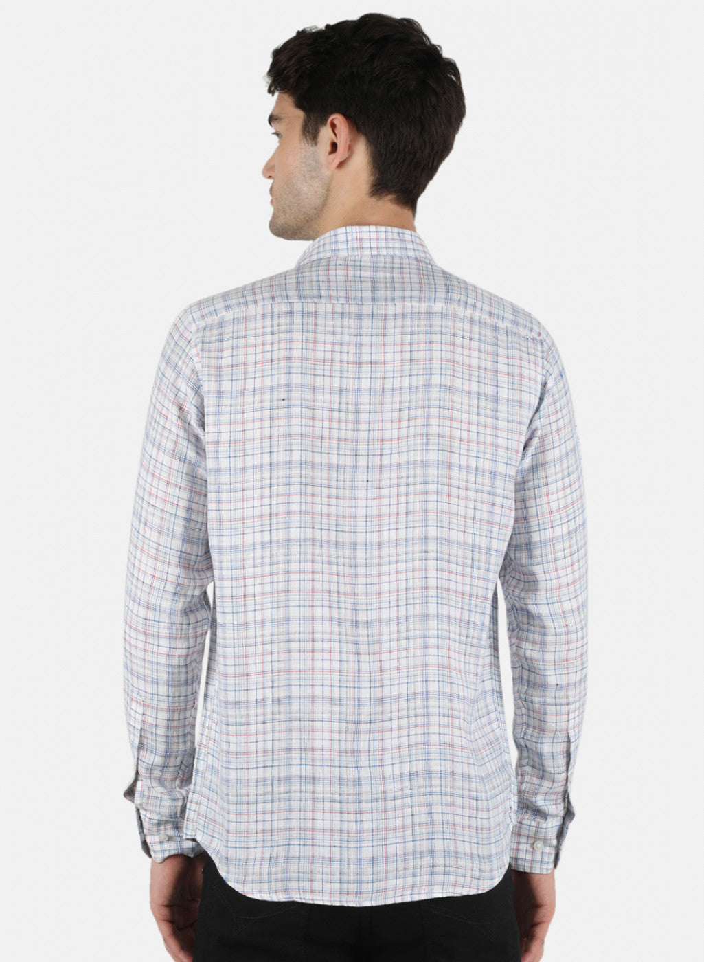 Men Blue Check Linen Shirt