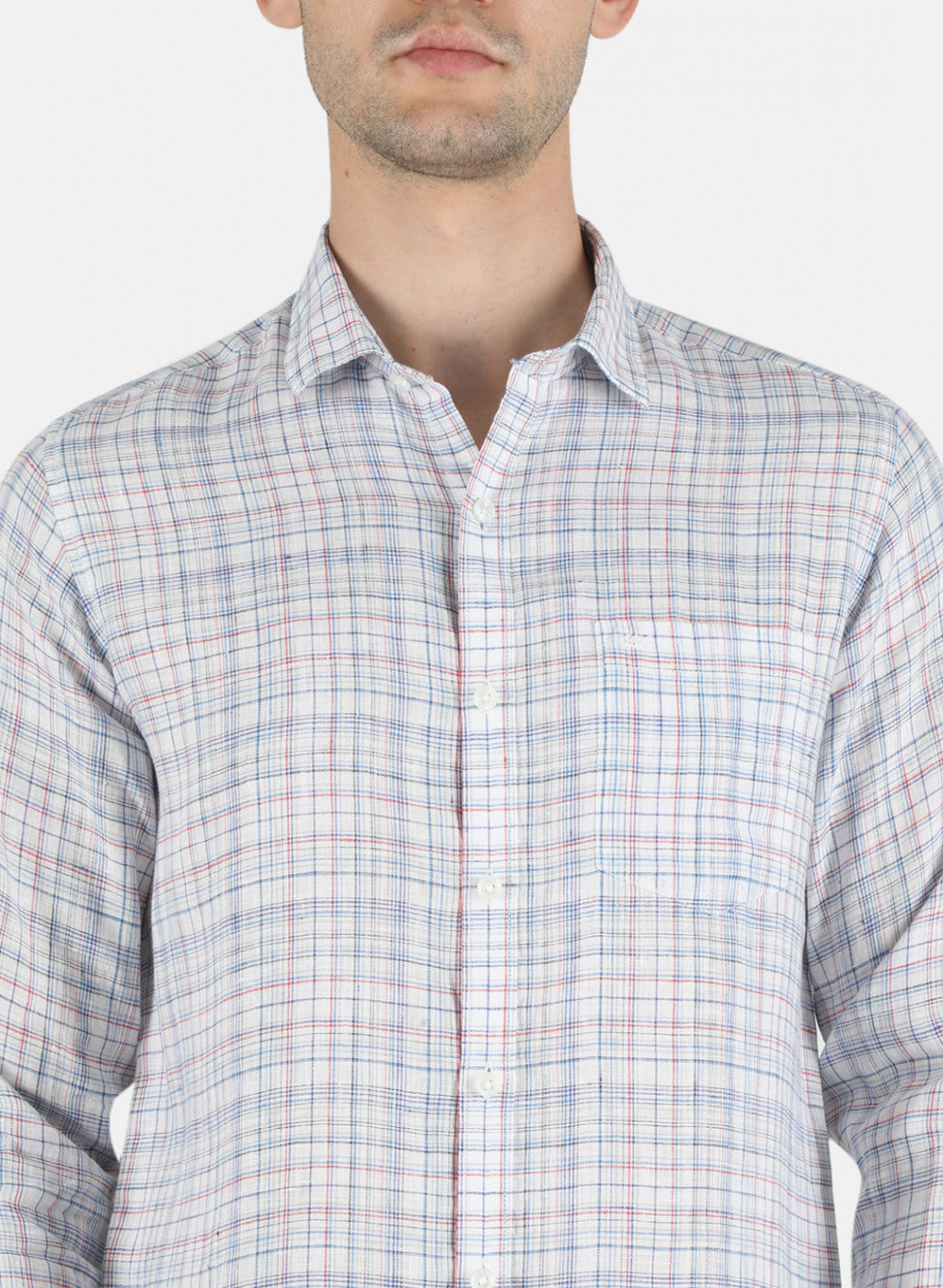 Men Blue Check Linen Shirt