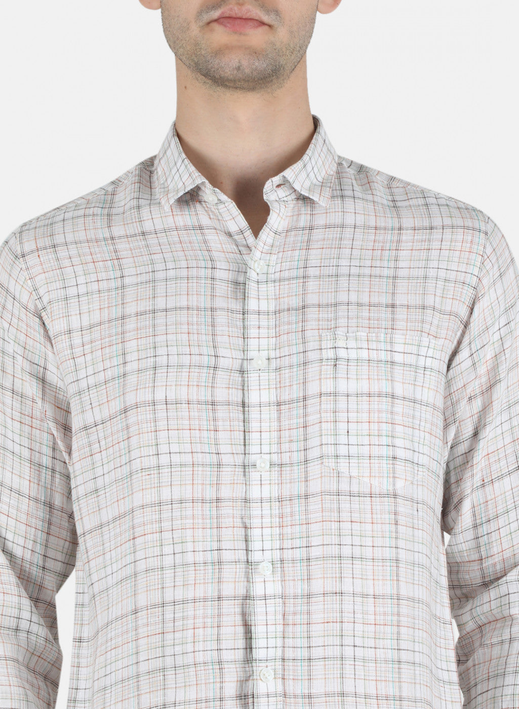 Men Brown Check Linen Shirt