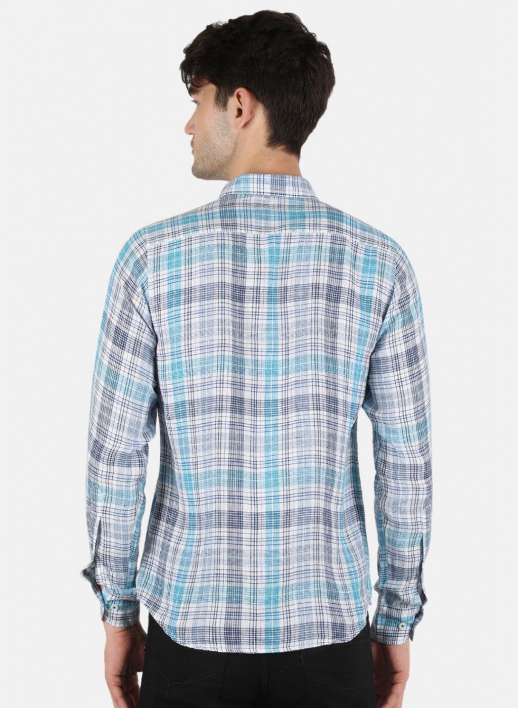 Men NAvy Blue Check Linen Shirt
