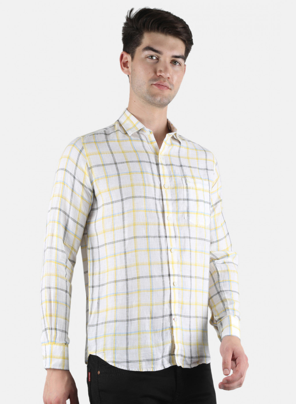 Men White Check Linen Shirt