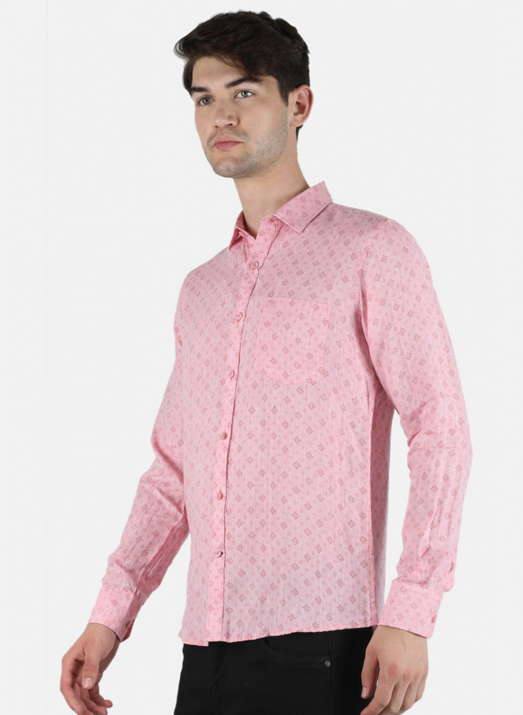Men Pink Printed Linen Shirt