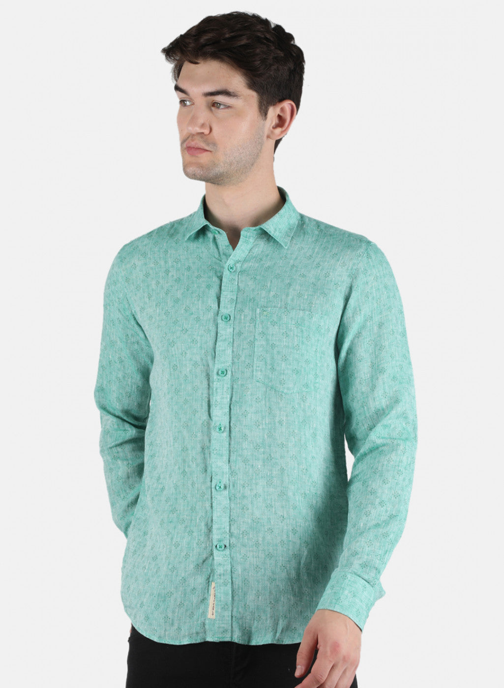Men Green Printed Linen Shirt