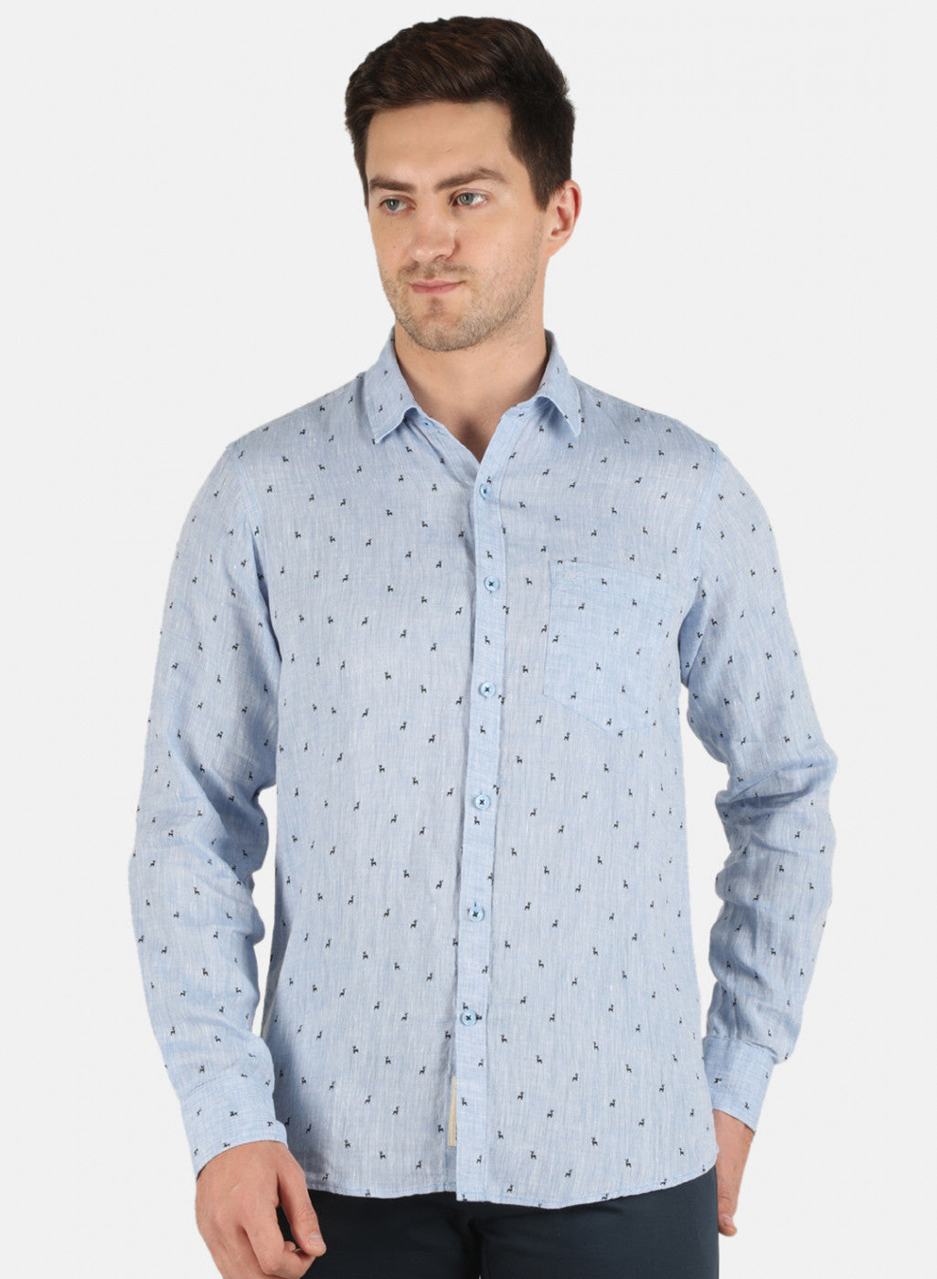 Men Blue Printed Linen Shirt