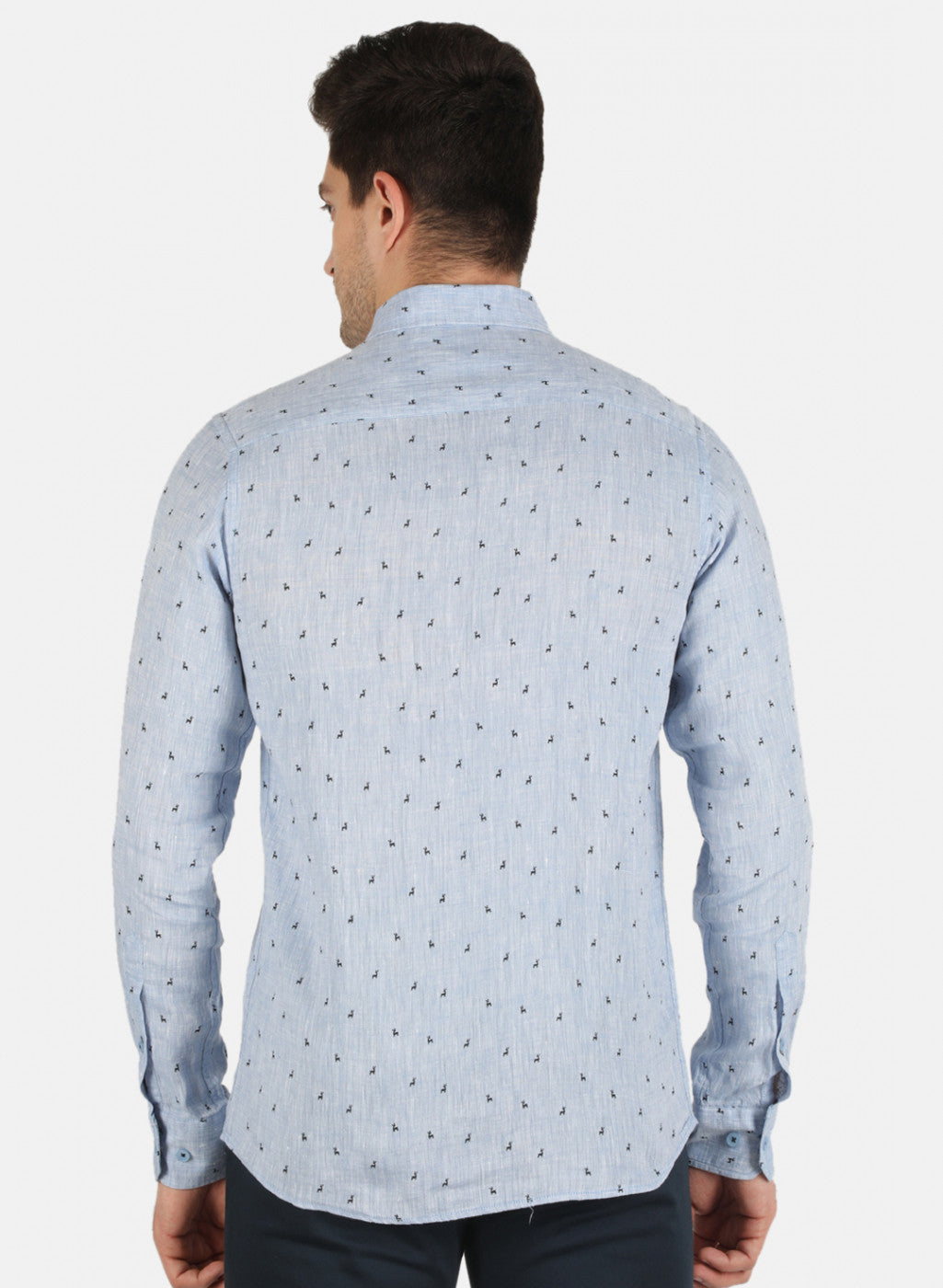Men Blue Printed Linen Shirt