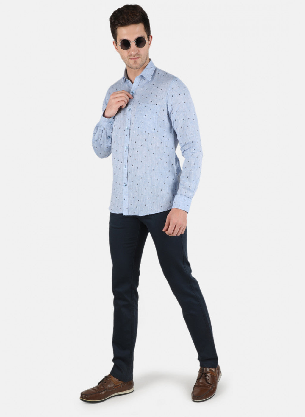 Men Blue Printed Linen Shirt