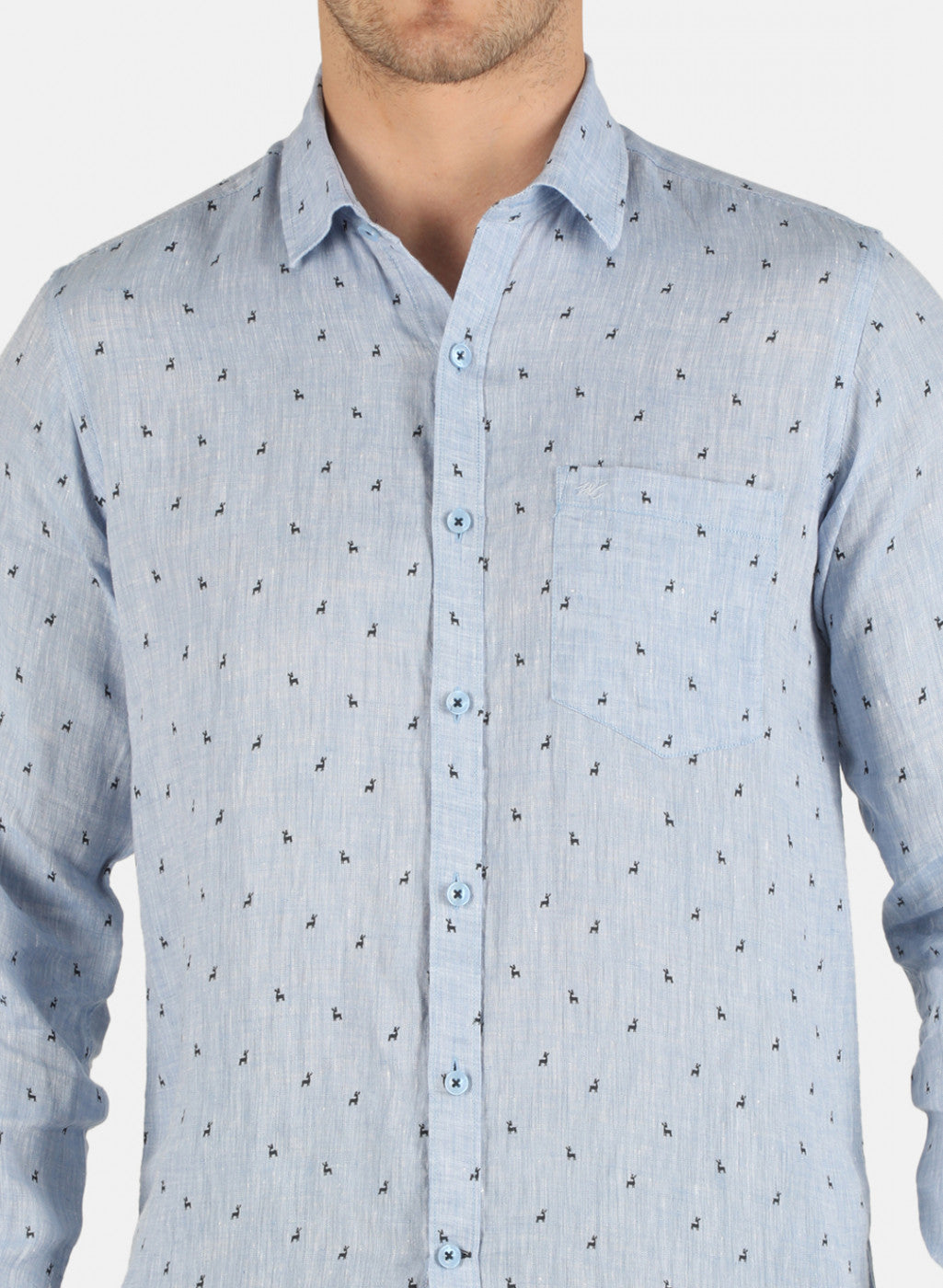 Men Blue Printed Linen Shirt