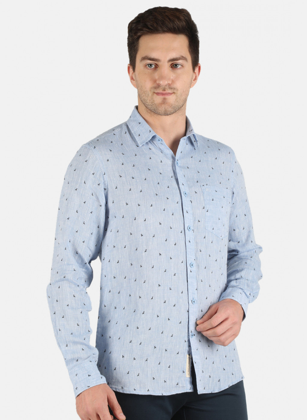 Men Blue Printed Linen Shirt