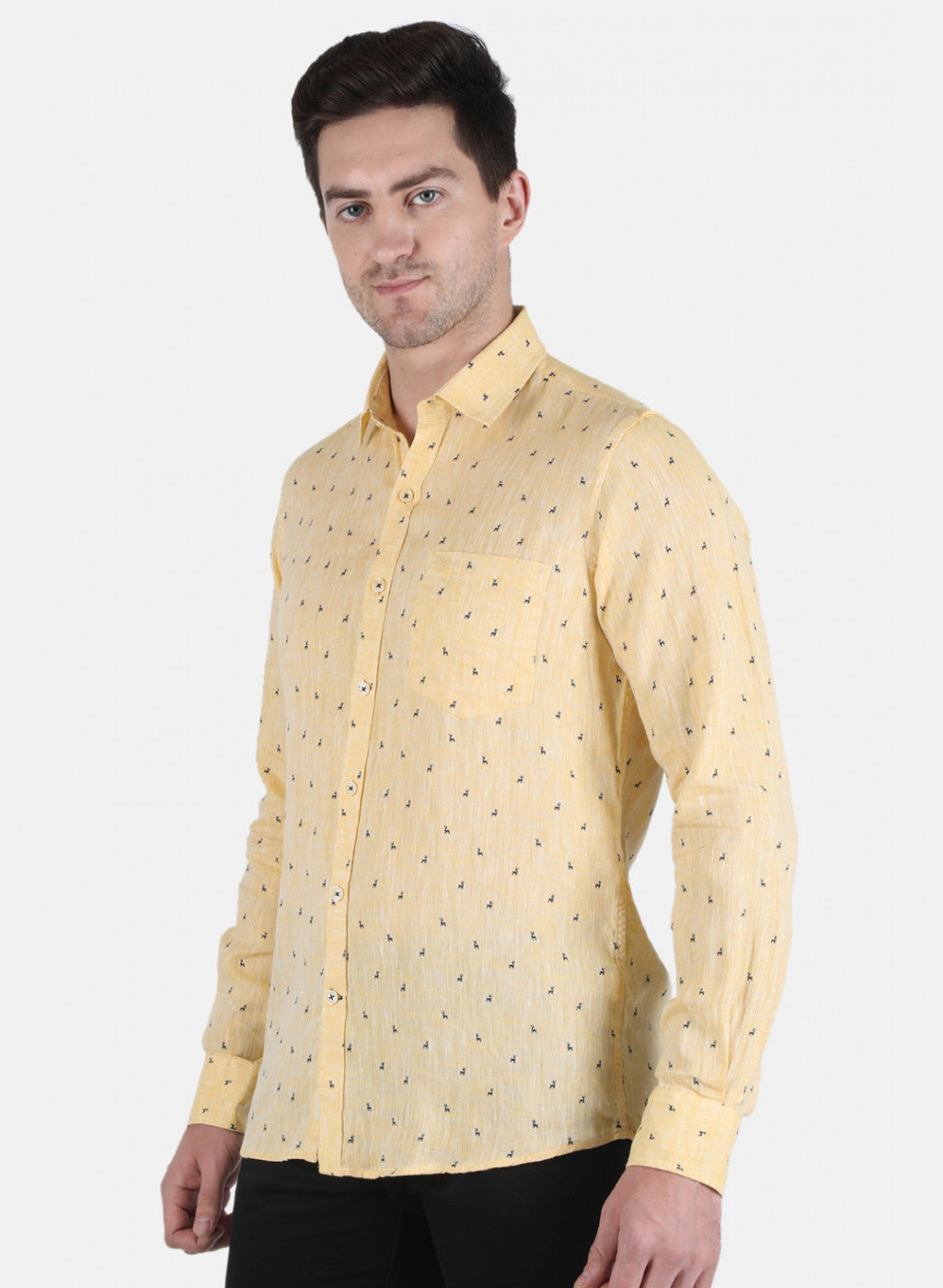 Men Yellow Printed Linen Shirt