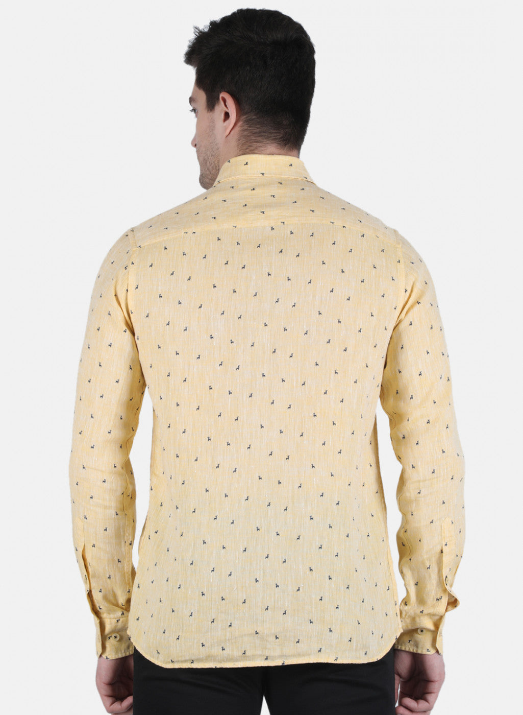 Men Yellow Printed Linen Shirt