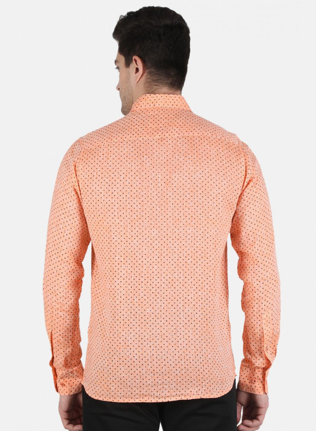 Men Orange Printed Linen Shirt