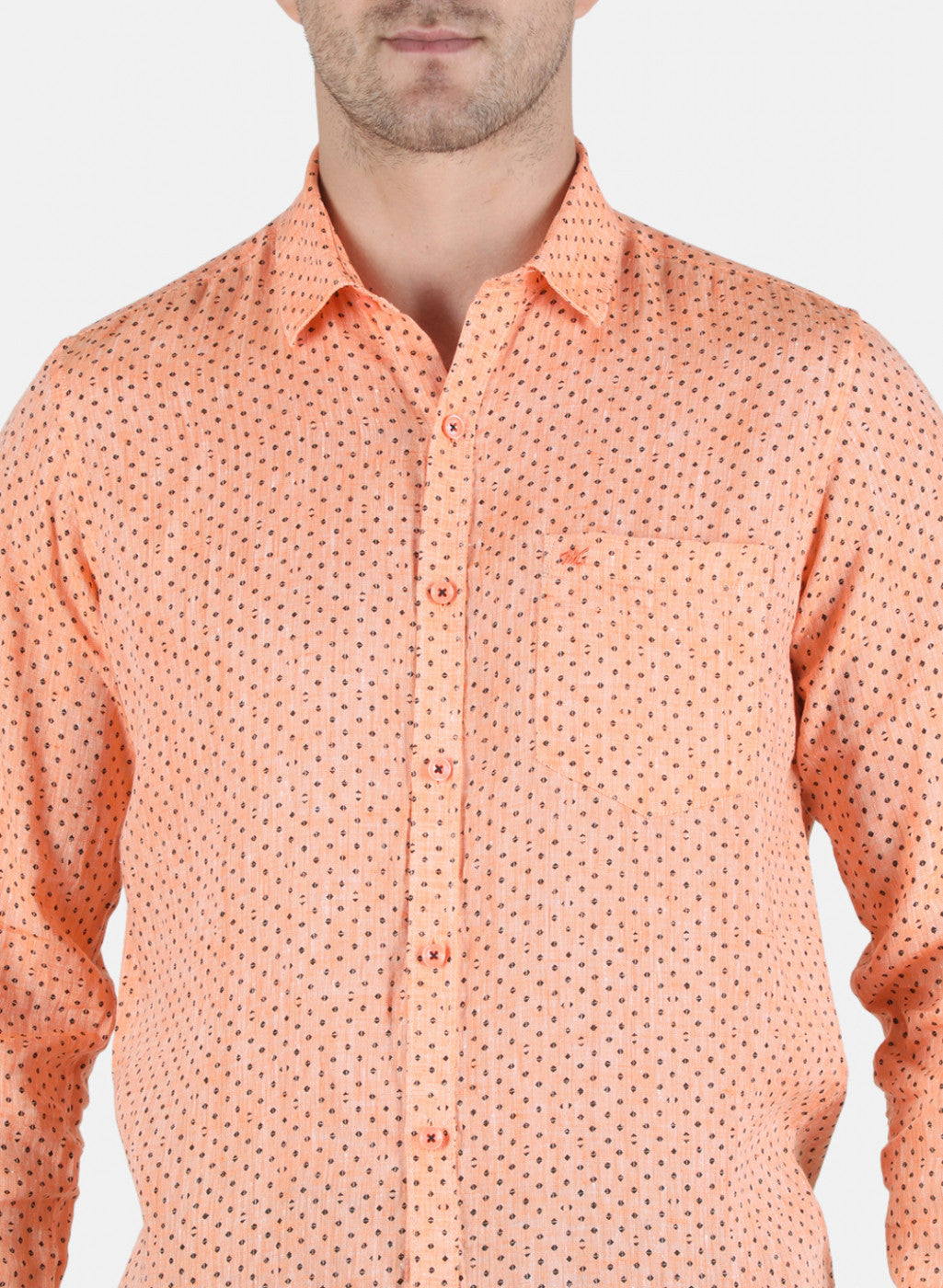 Men Orange Printed Linen Shirt