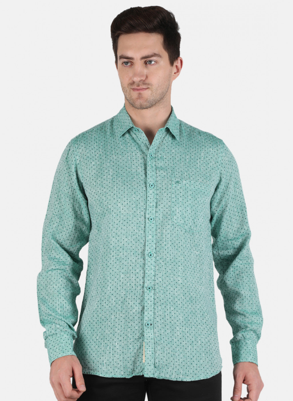 Men Green Printed Linen Shirt