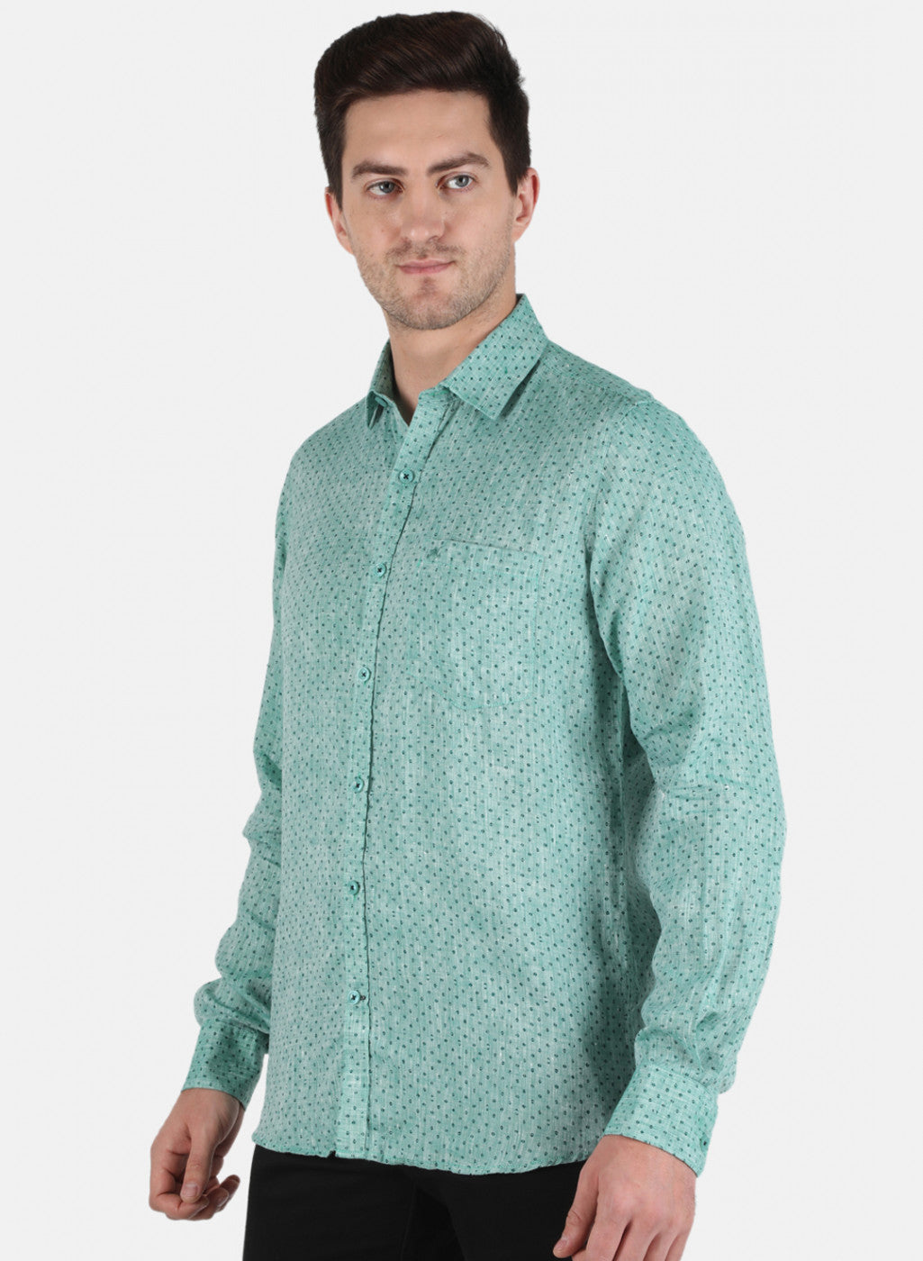 Men Green Printed Linen Shirt