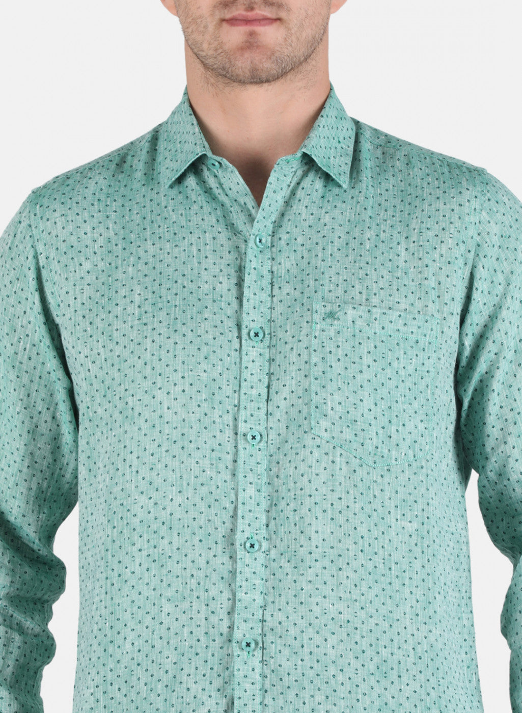 Men Green Printed Linen Shirt