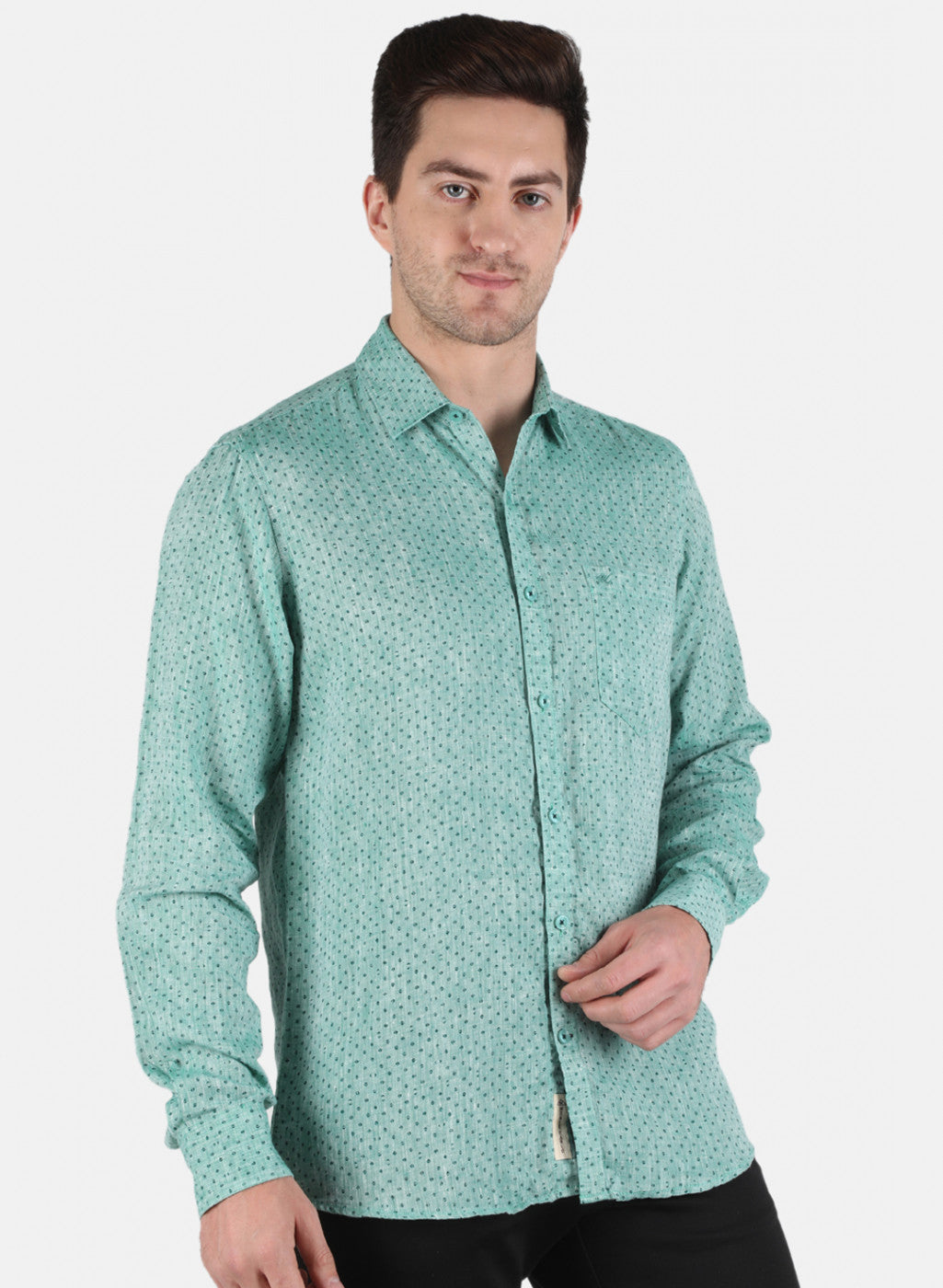 Men Green Printed Linen Shirt