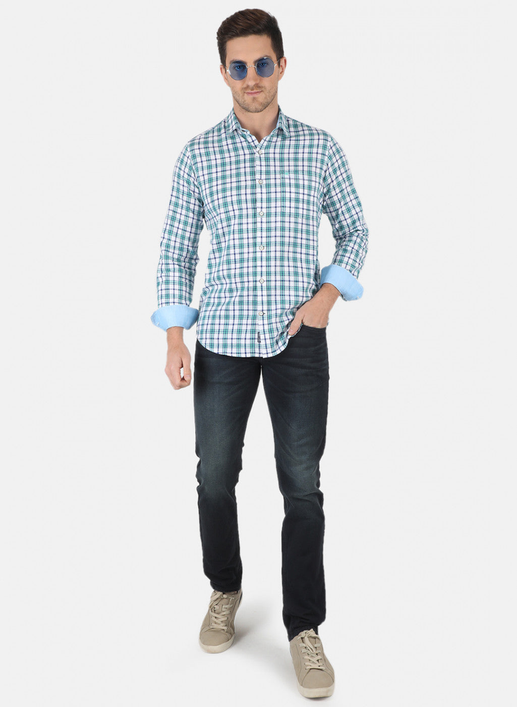 Men Green Check Shirt