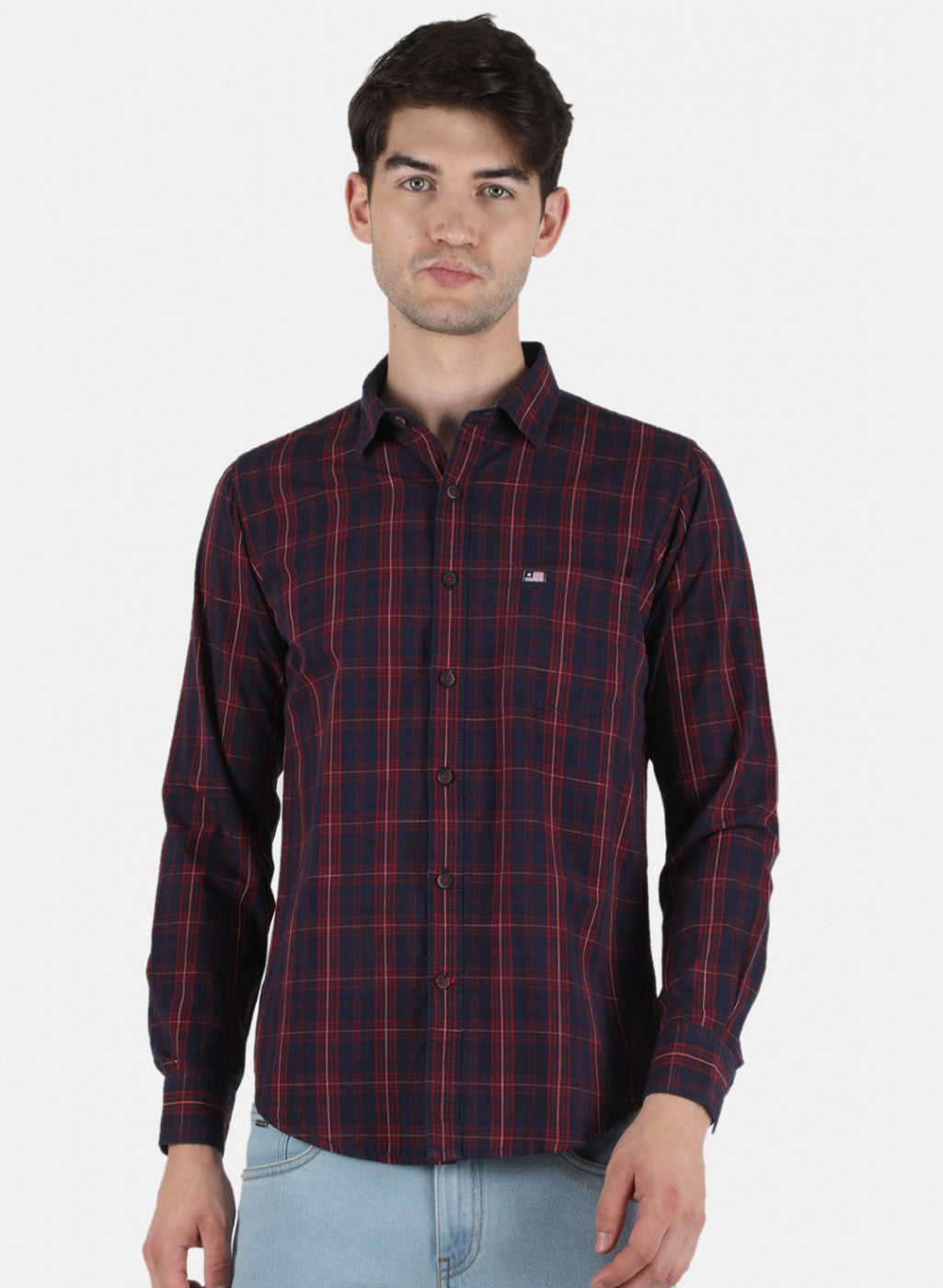 Men Maroon Check Shirt