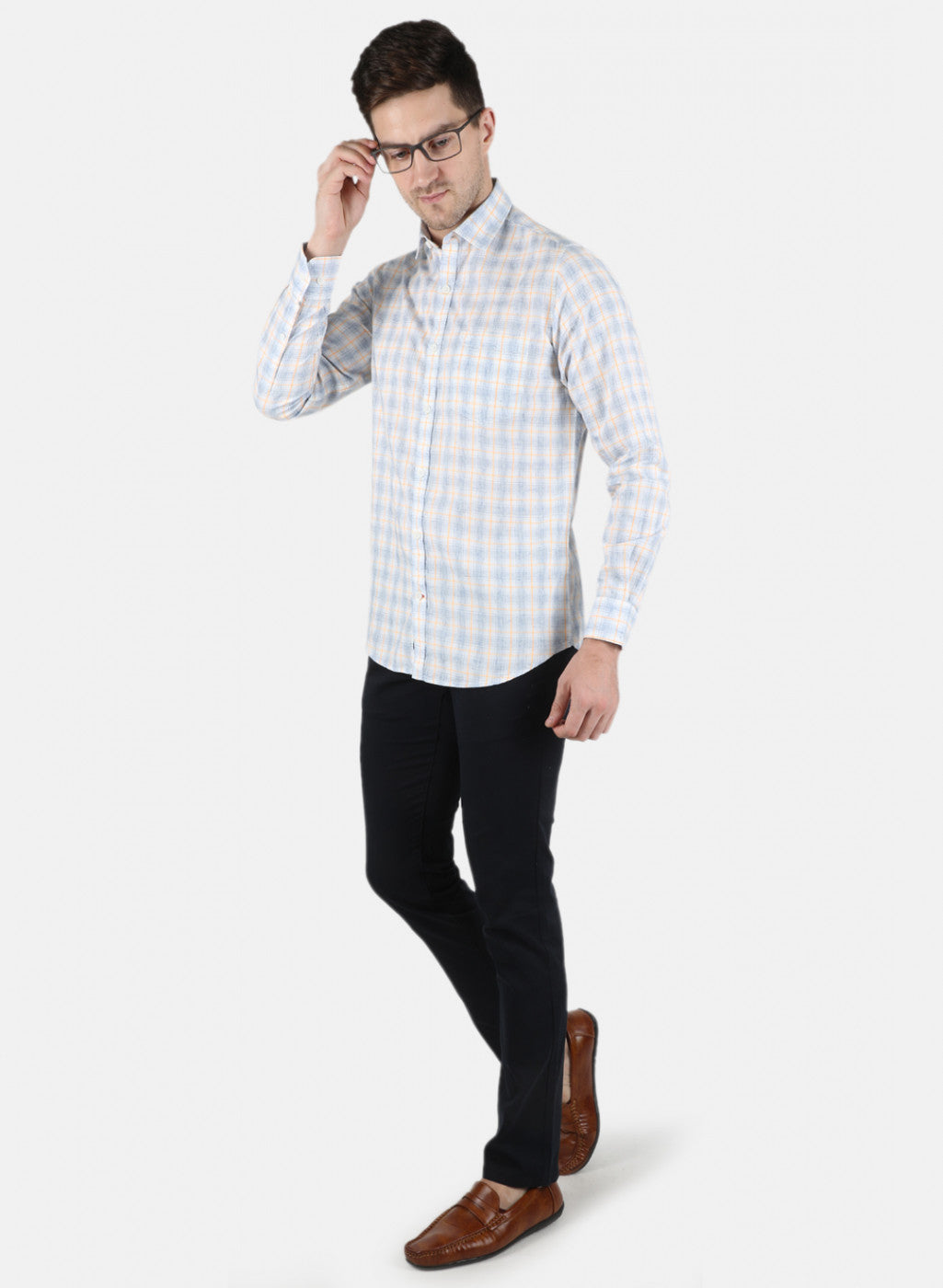 Men Blue Check Shirt