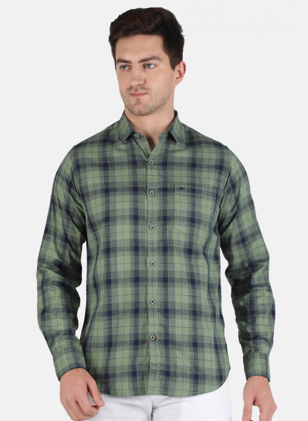 Men Olive Check Shirt