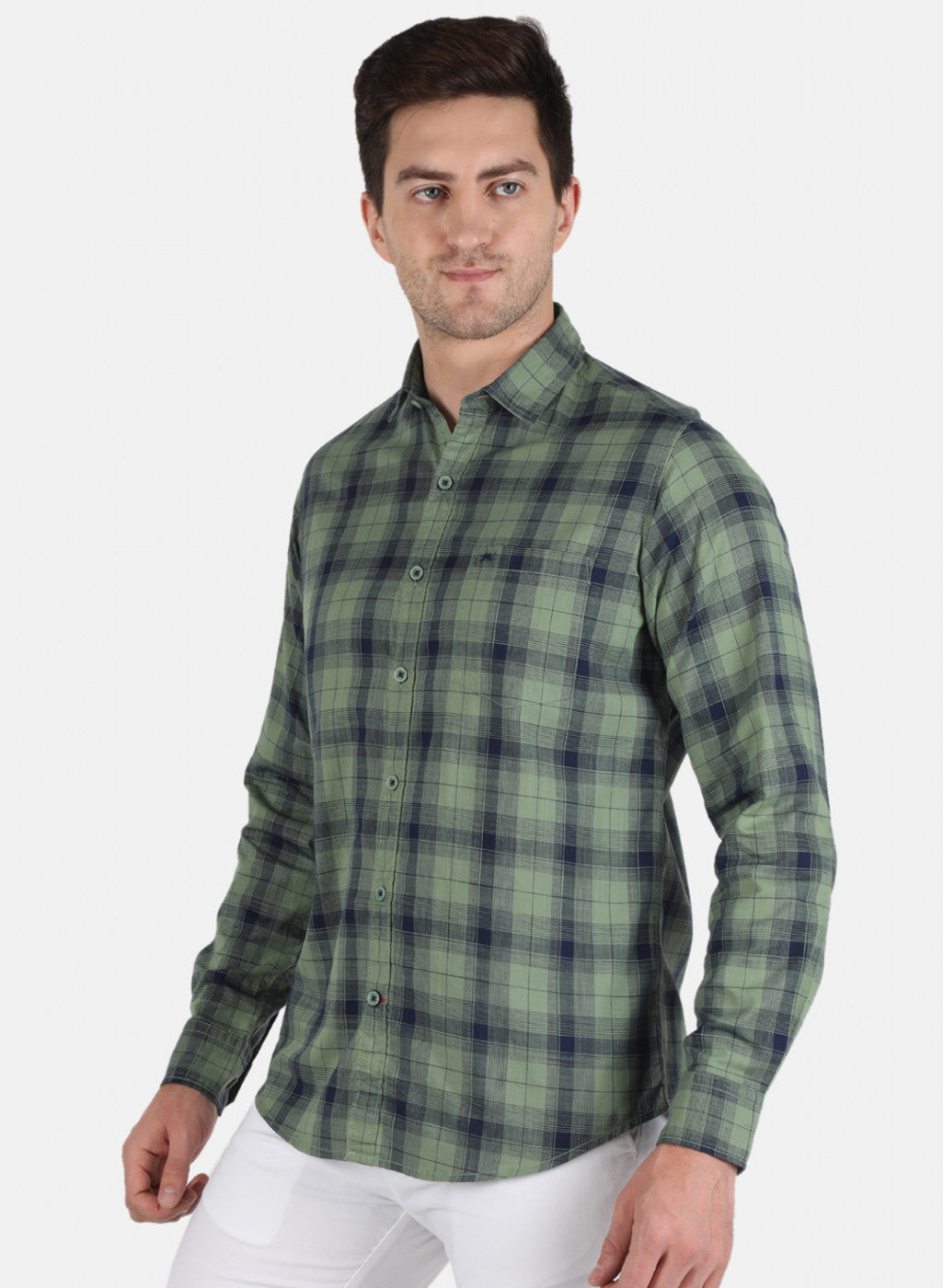 Men Olive Check Shirt