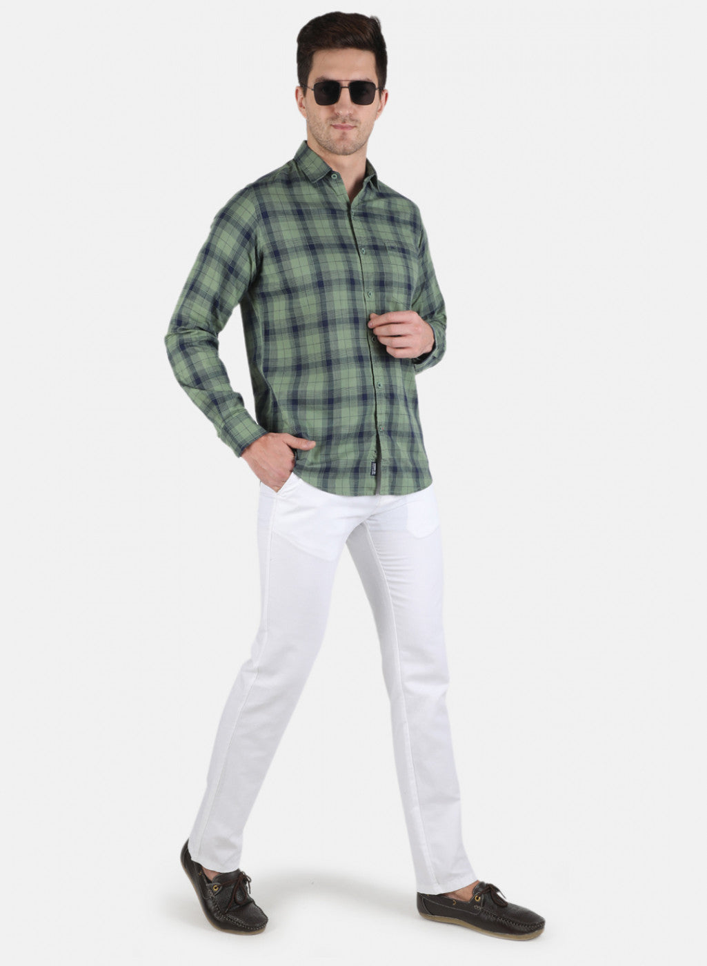 Men Olive Check Shirt