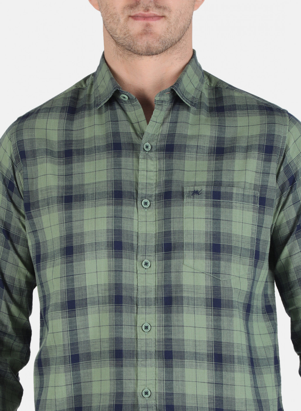 Men Olive Check Shirt