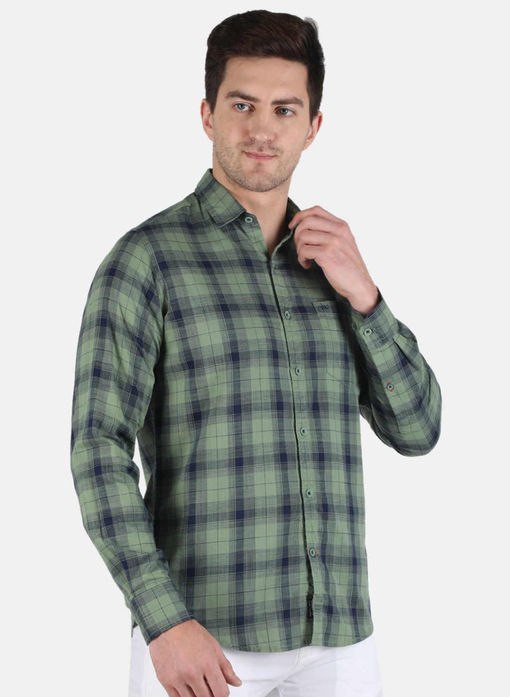 Men Olive Check Shirt