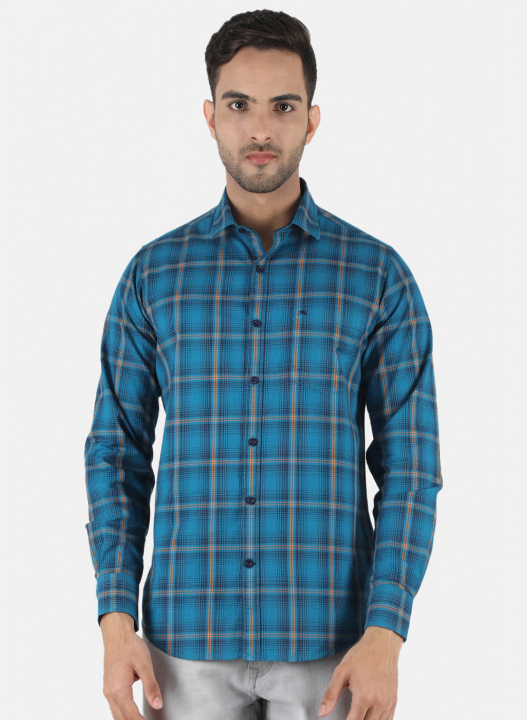 Men Blue Check Shirt