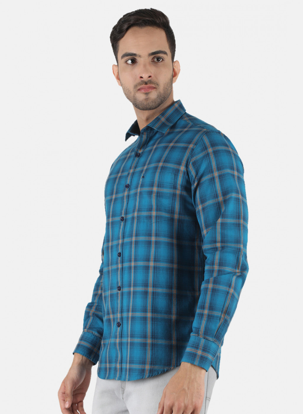 Men Blue Check Shirt