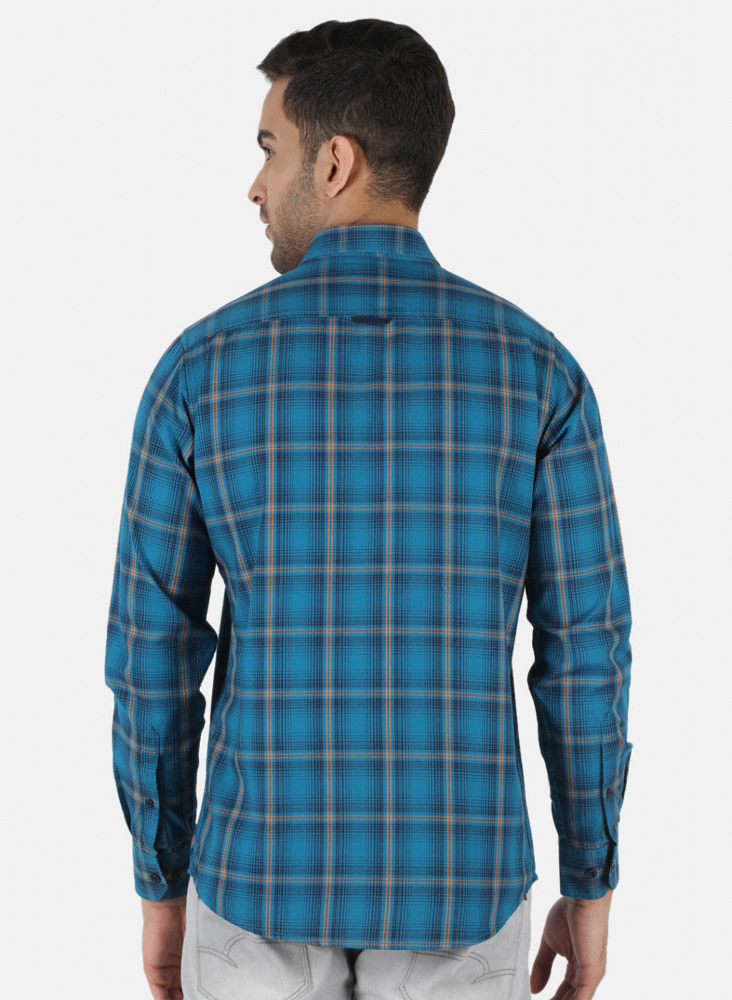 Men Blue Check Shirt