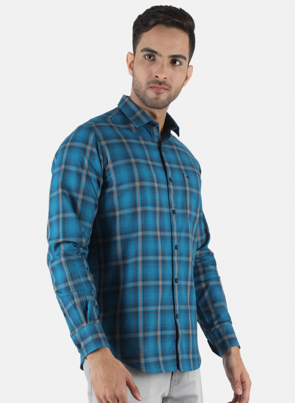 Men Blue Check Shirt