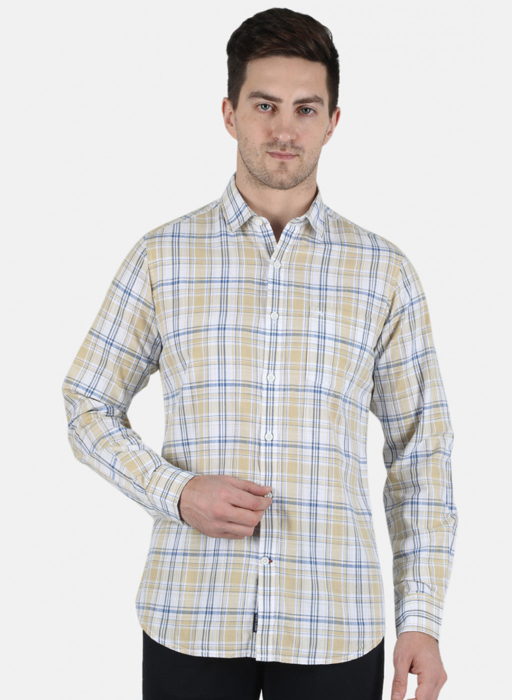 Men Beige Check Shirt
