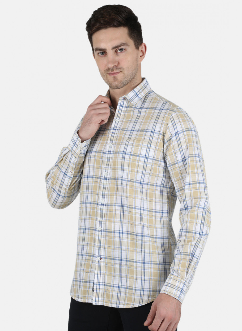 Men Beige Check Shirt