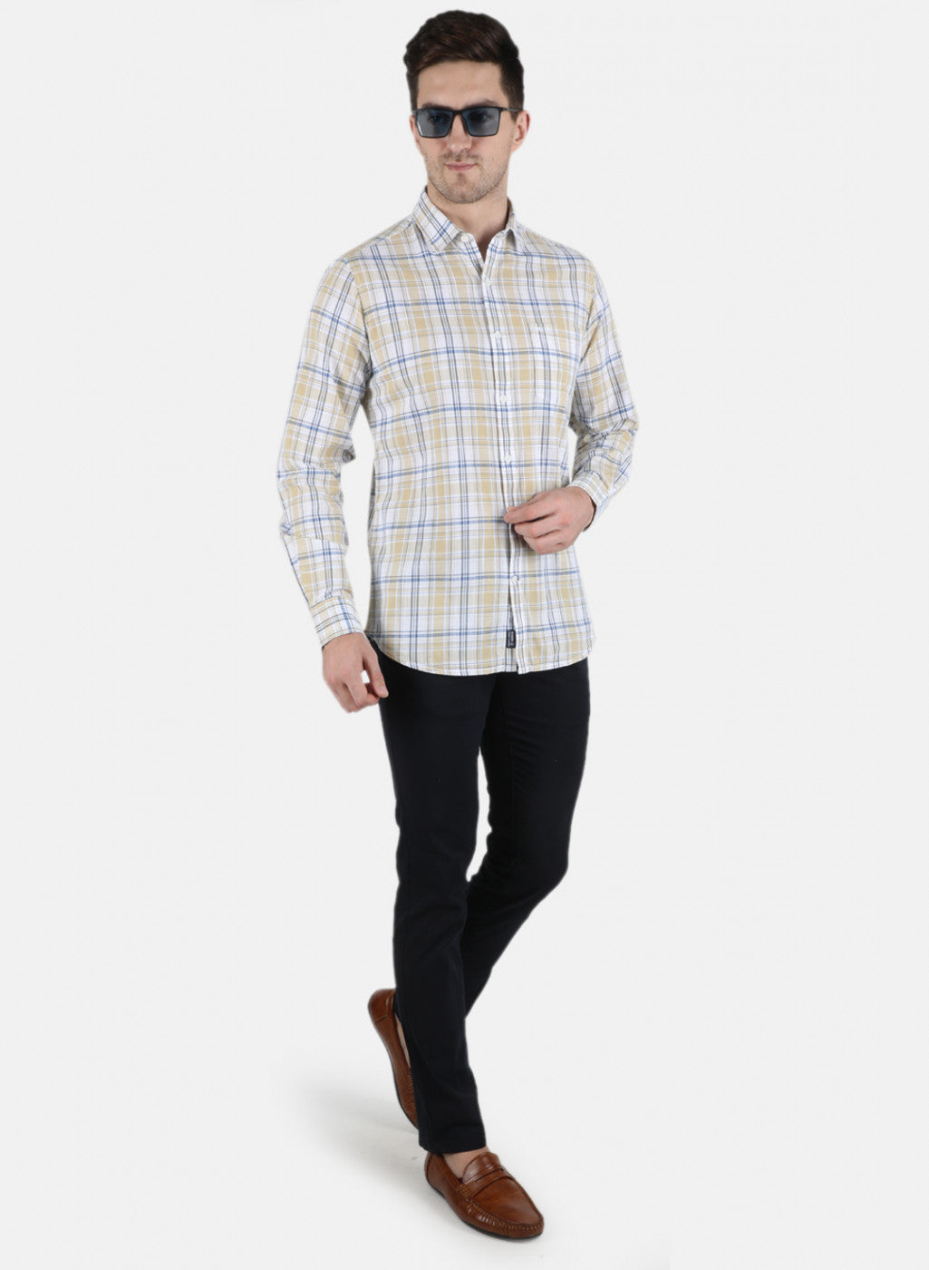 Men Beige Check Shirt