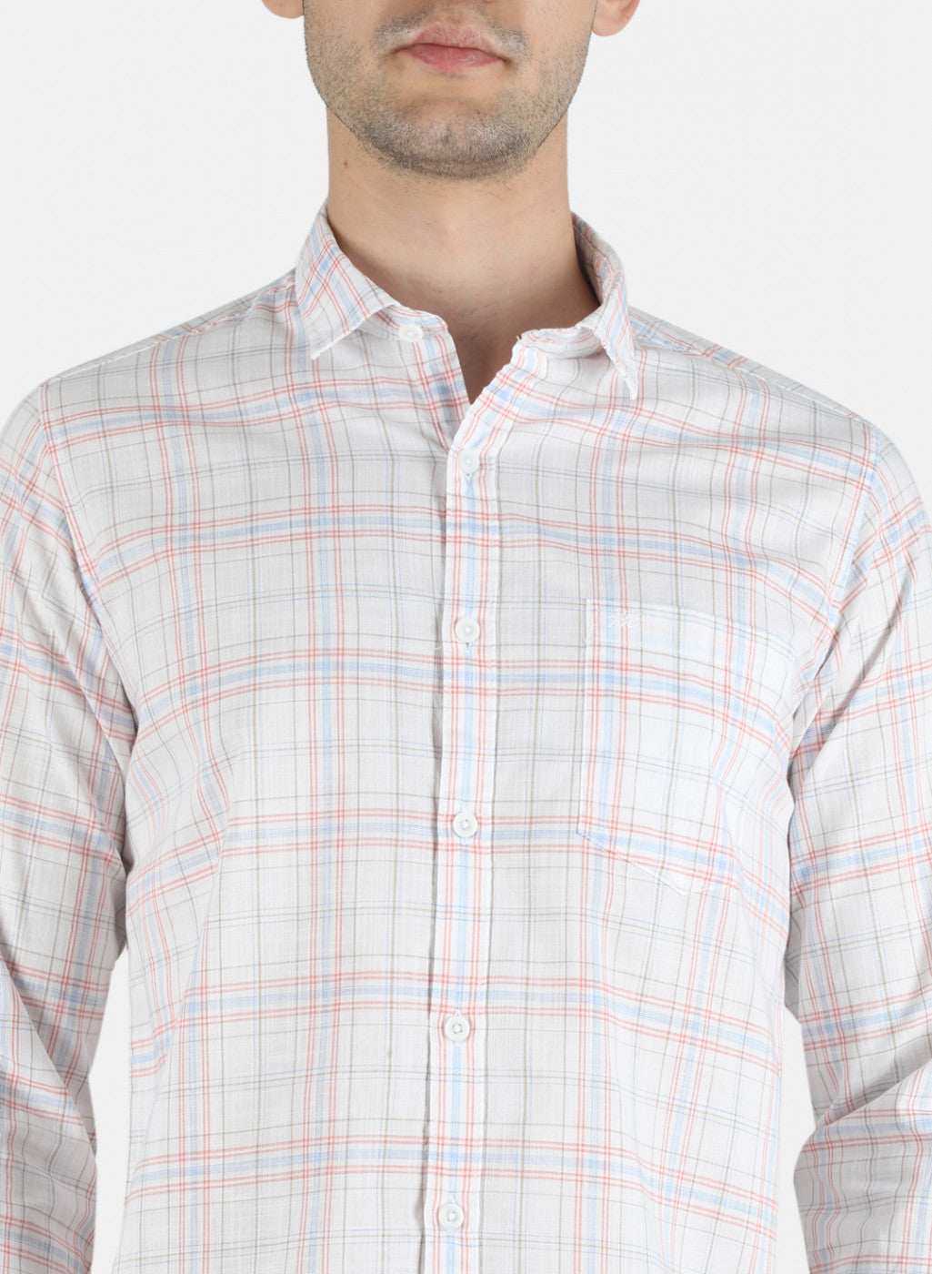 Men White Check Shirt