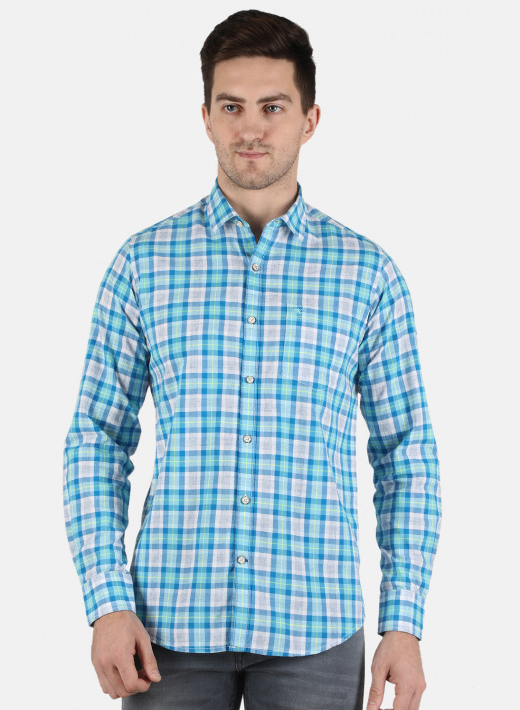 Men Blue Check Shirt