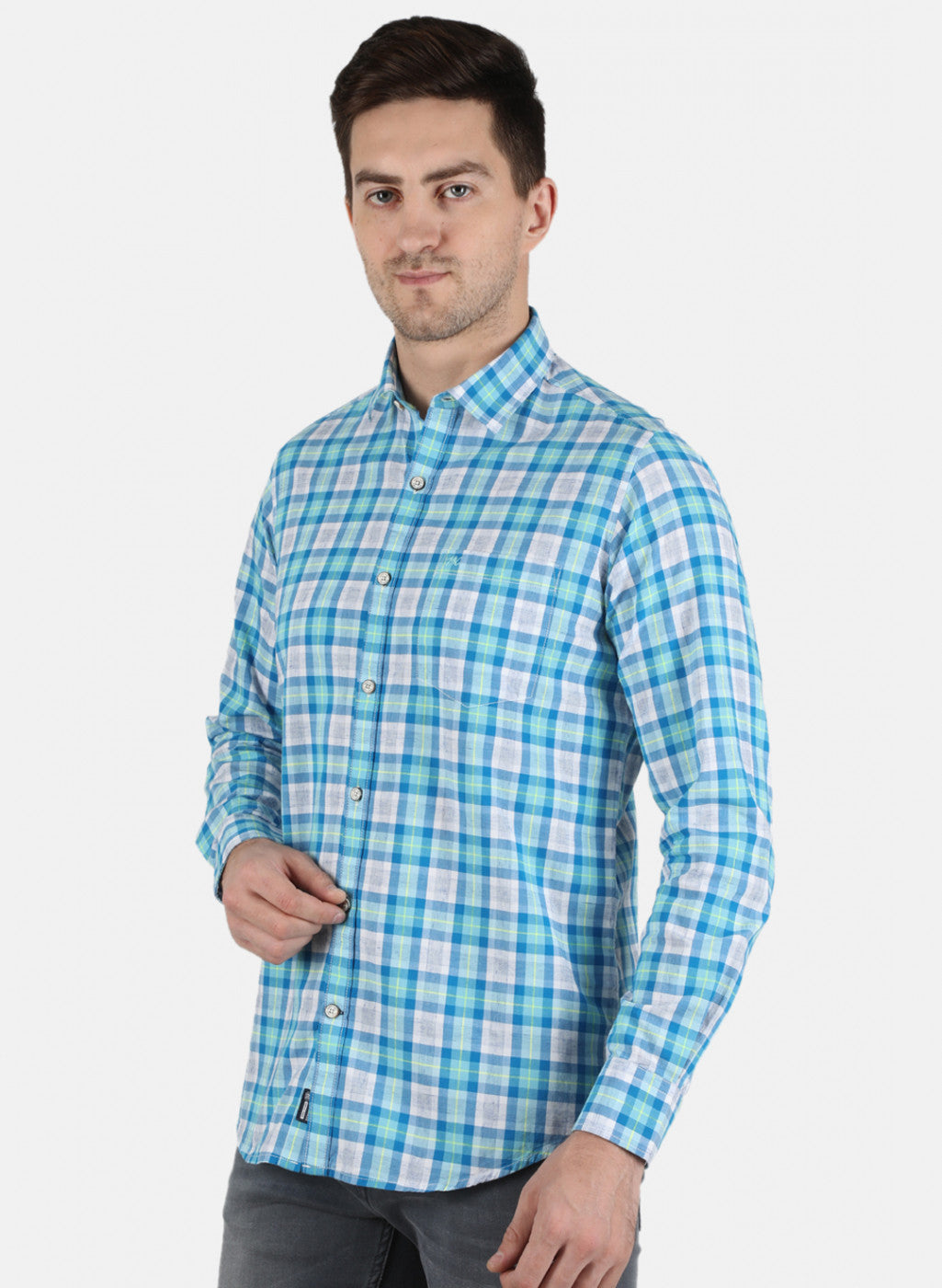 Men Blue Check Shirt