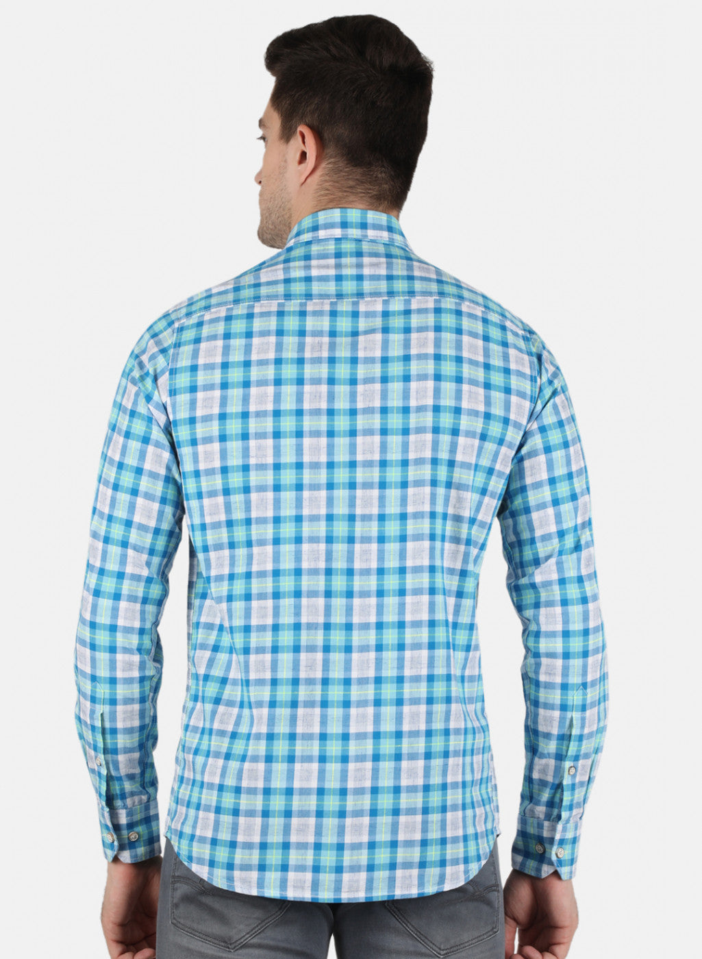 Men Blue Check Shirt